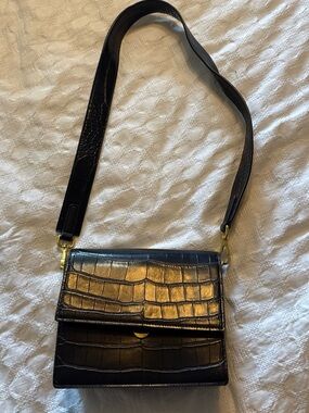 Black Croc-Embossed Leather Shoulder Bag - JW PEI